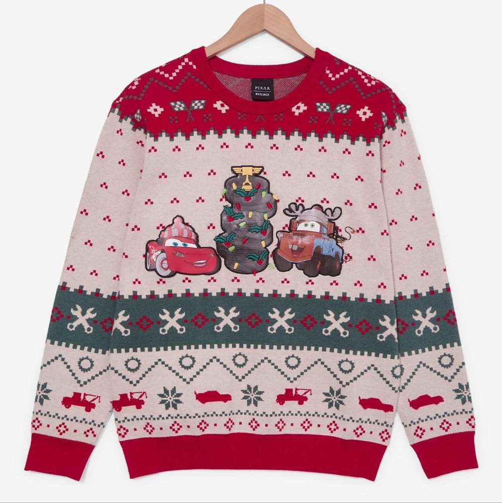 Disney Pixar Cars Lightning McQueen & Mater Holiday Sweater 